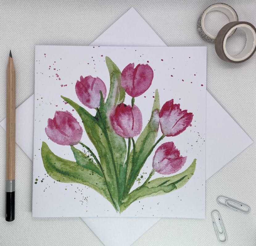 Pink Tulips Greetings Card